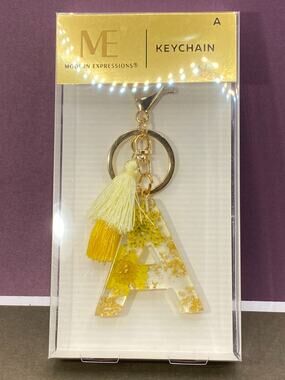 Modern Expressions Monogram Keychain Letter " A" Yellow Floral Tassel OC5
